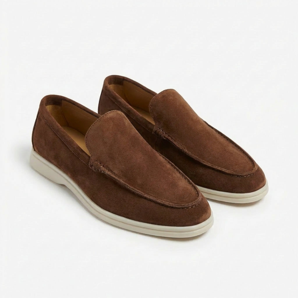 Men’s slip-on loafers with visible stitching and contrasting sole
