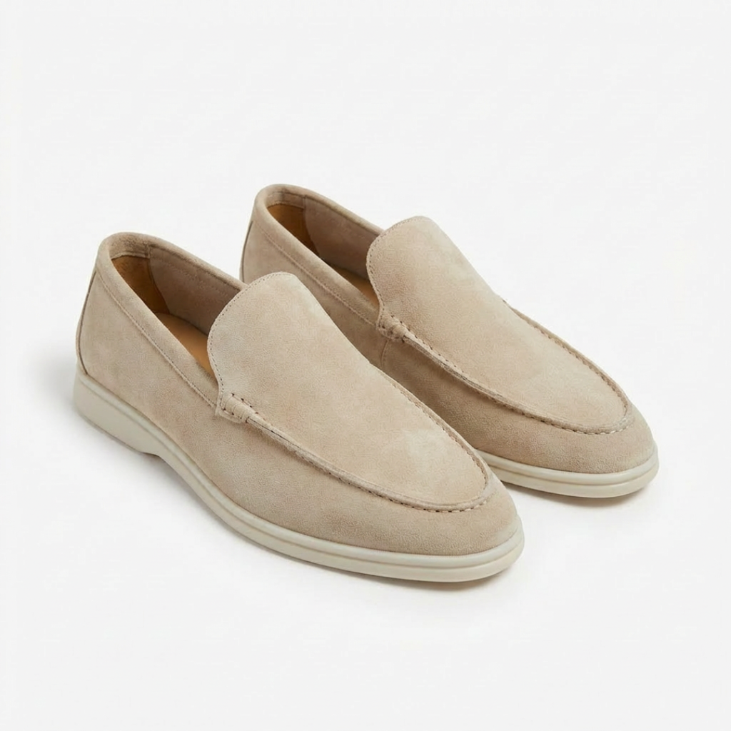 Men’s slip-on loafers with visible stitching and contrasting sole