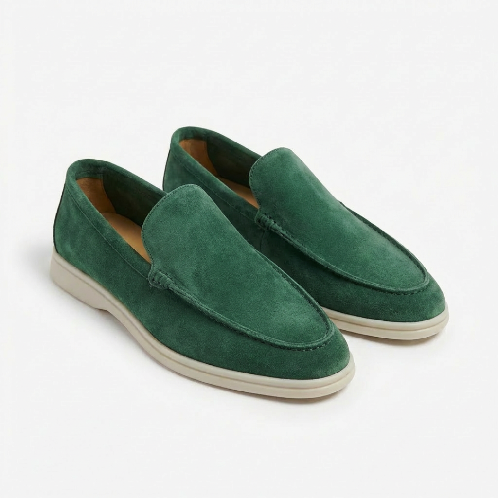 Men’s slip-on loafers with visible stitching and contrasting sole