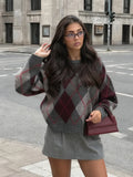 Women's cotton sweater with a diamond pattern