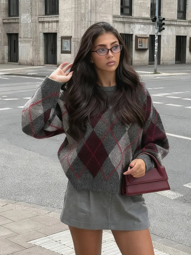 Pull en Coton Motif Losange pour Femme