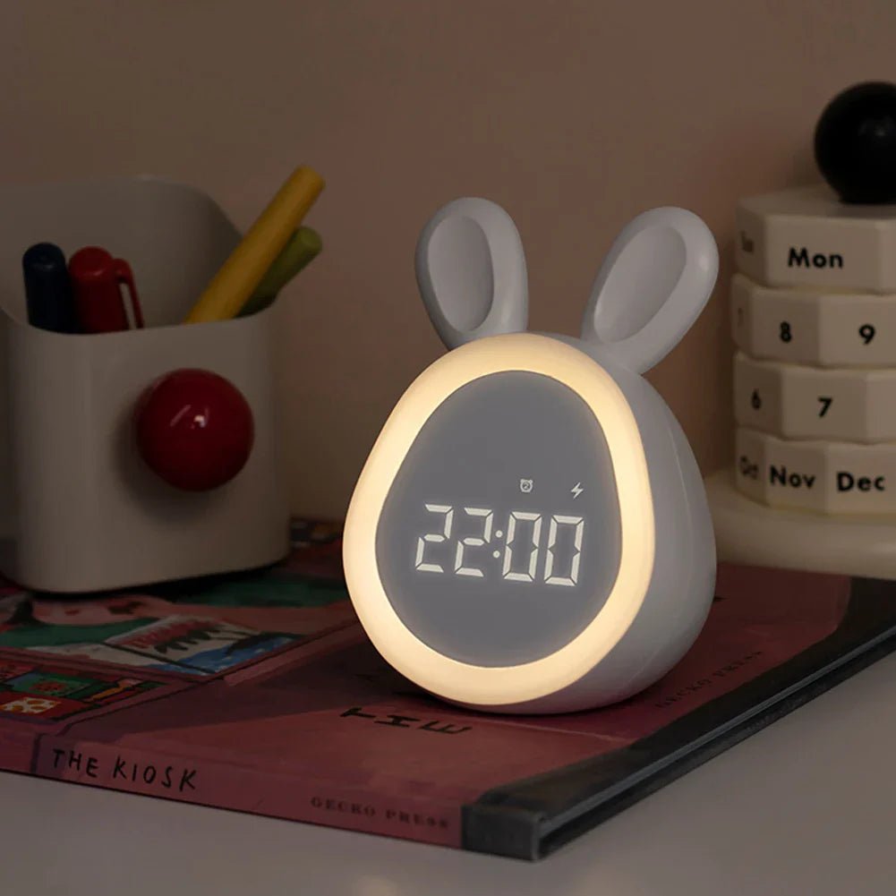 Réveil enfant en forme de lapin avec veilleuse LED dimmable