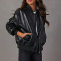 Giacca da donna in similpelle con zip e collo alla coreana