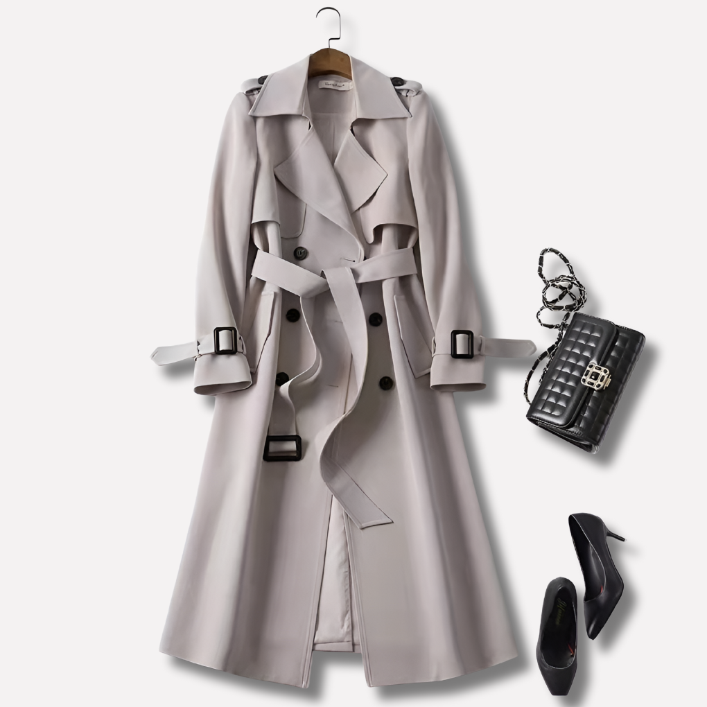Trench-Coat Pattes d'Épaule Taille Cintrée pour Femme