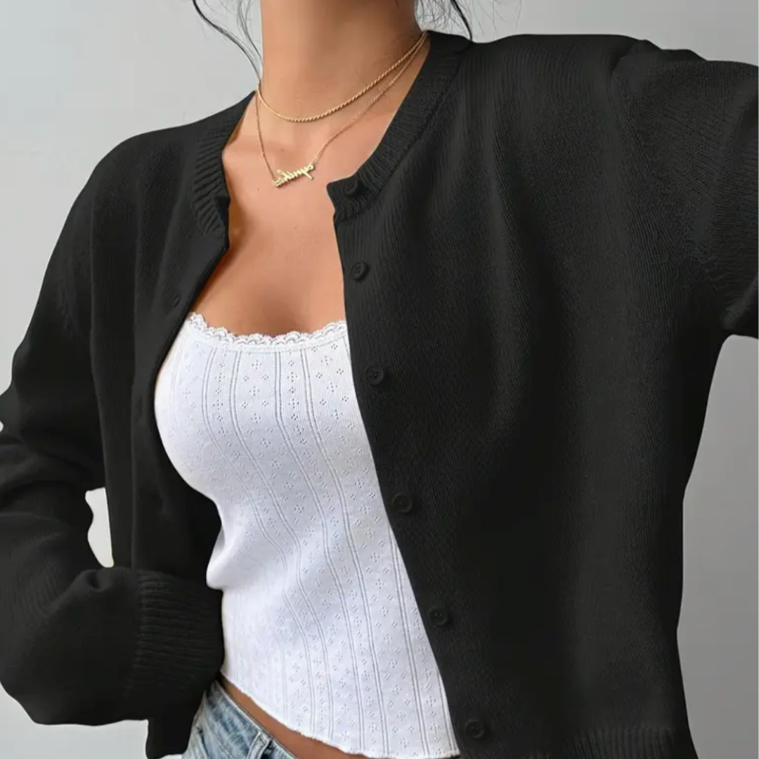 Cardigan Col Rond Coupe Courte Boutonné pour Femme