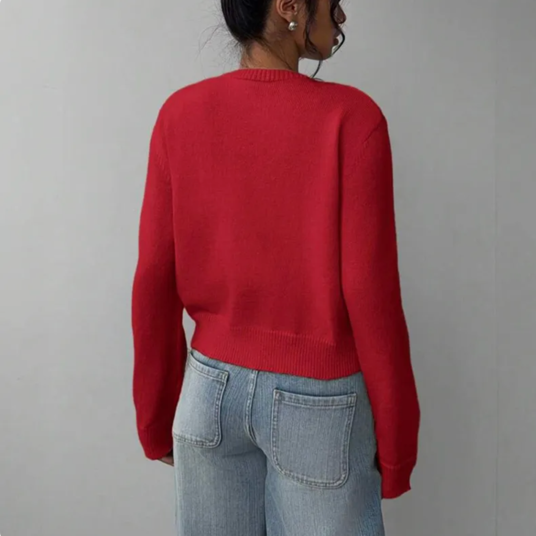 Cardigan Col Rond Coupe Courte Boutonné pour Femme