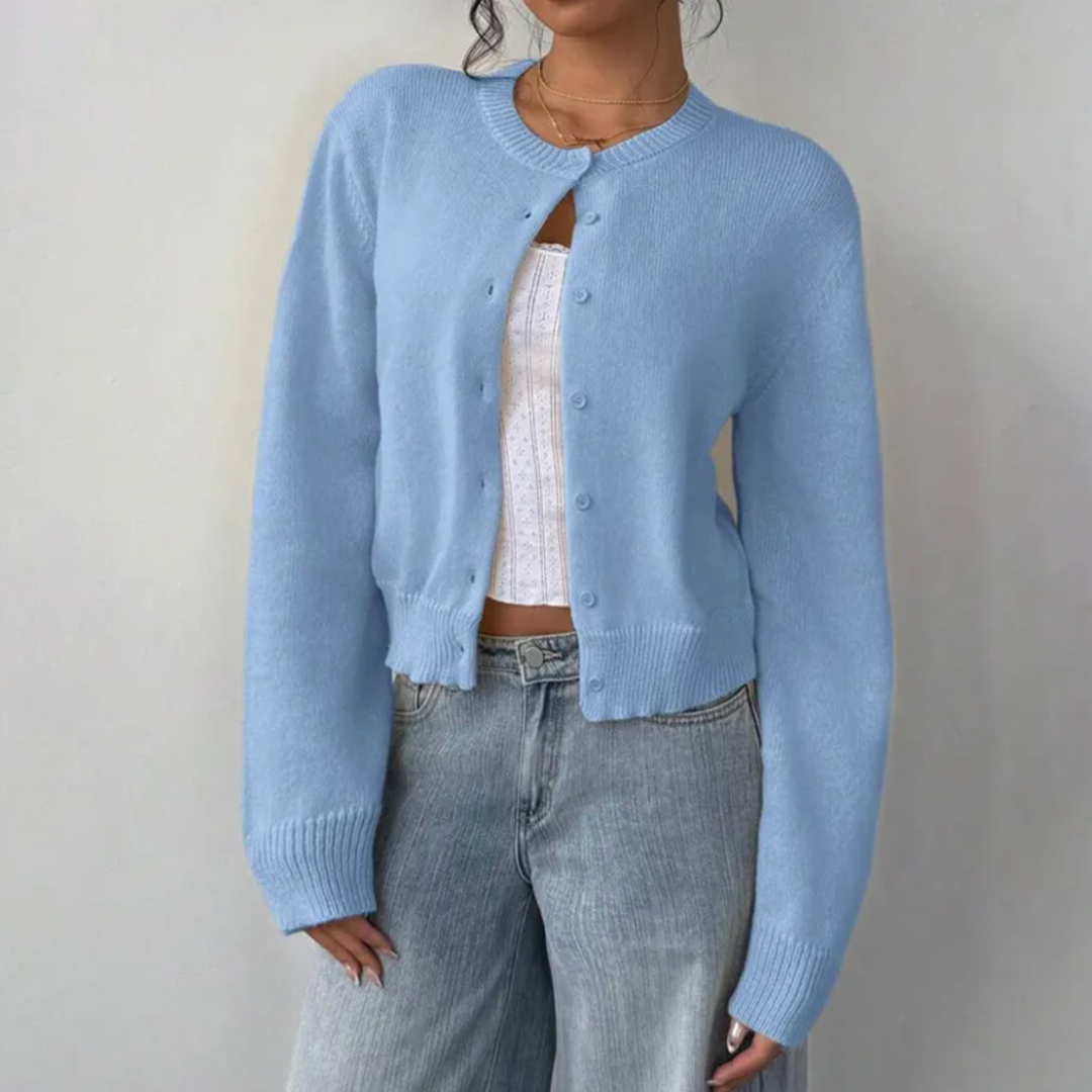 Cardigan Col Rond Coupe Courte Boutonné pour Femme