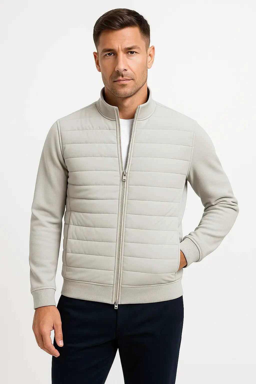 Chaqueta híbrida acolchada con mangas de punto para hombre