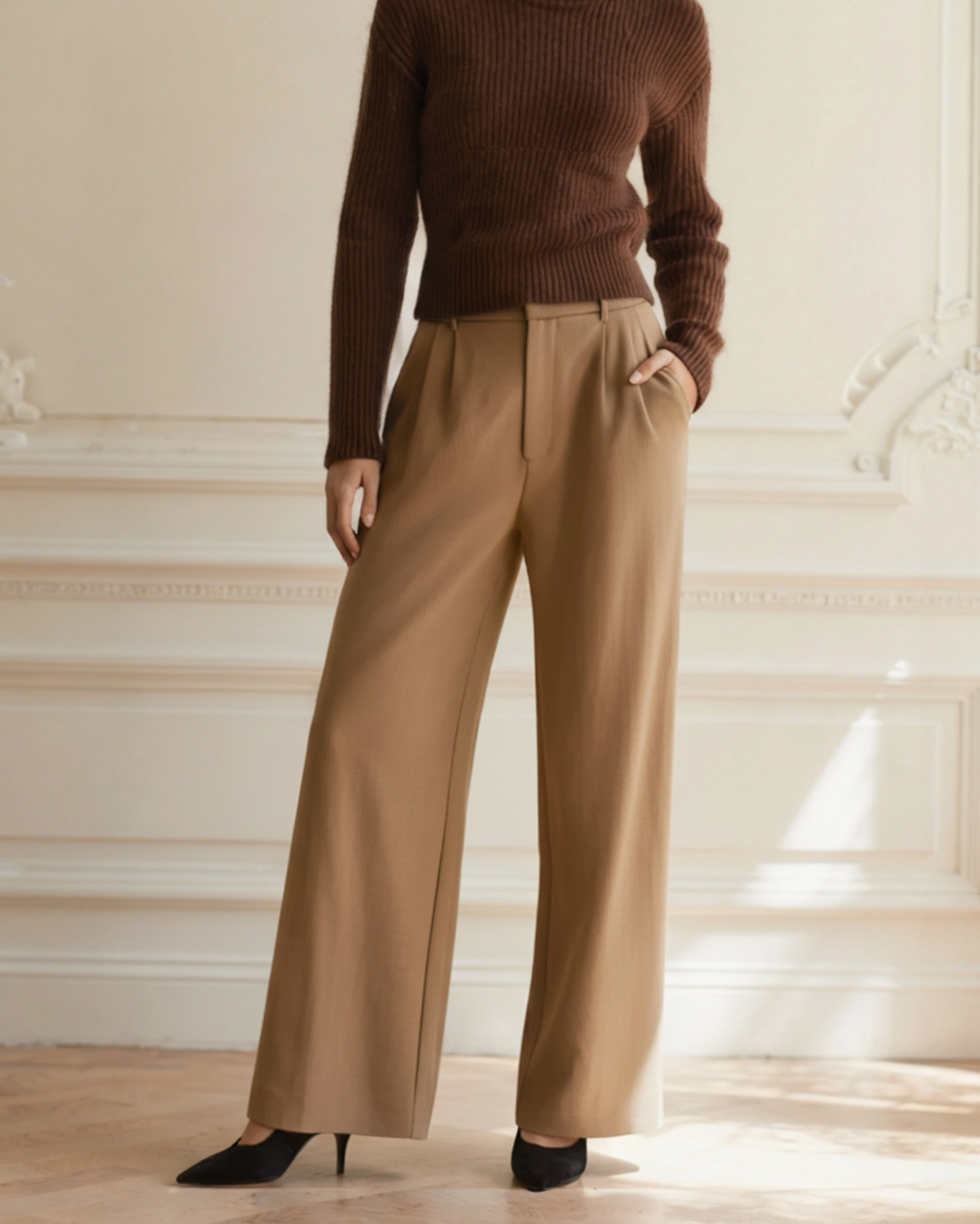 Pantalon Taille Structurée Jambe Large pour Femme