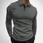 Polo de algodón de manga larga con cuello de tres botones para hombre