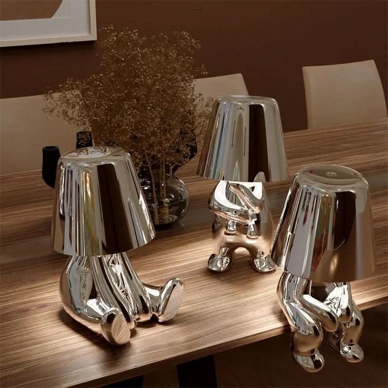 Lampe de table figurine LED dimmable en métal et acrylique pour chambre et salon