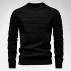 Maglione da uomo in cotone a righe classiche, girocollo e lavorazione fine