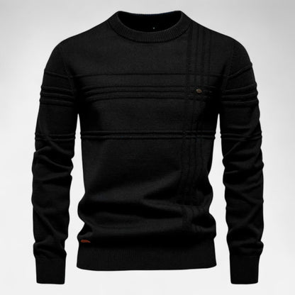Pull homme coton rayures classiques col rond maille fine