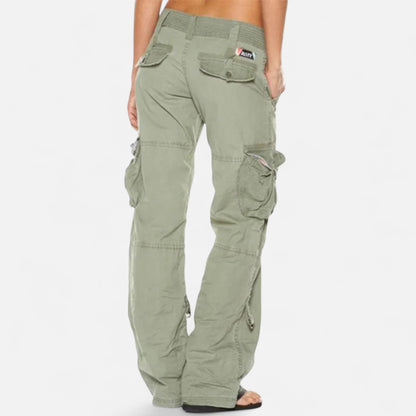 Pantalon cargo femme coton coupe large jambe droite