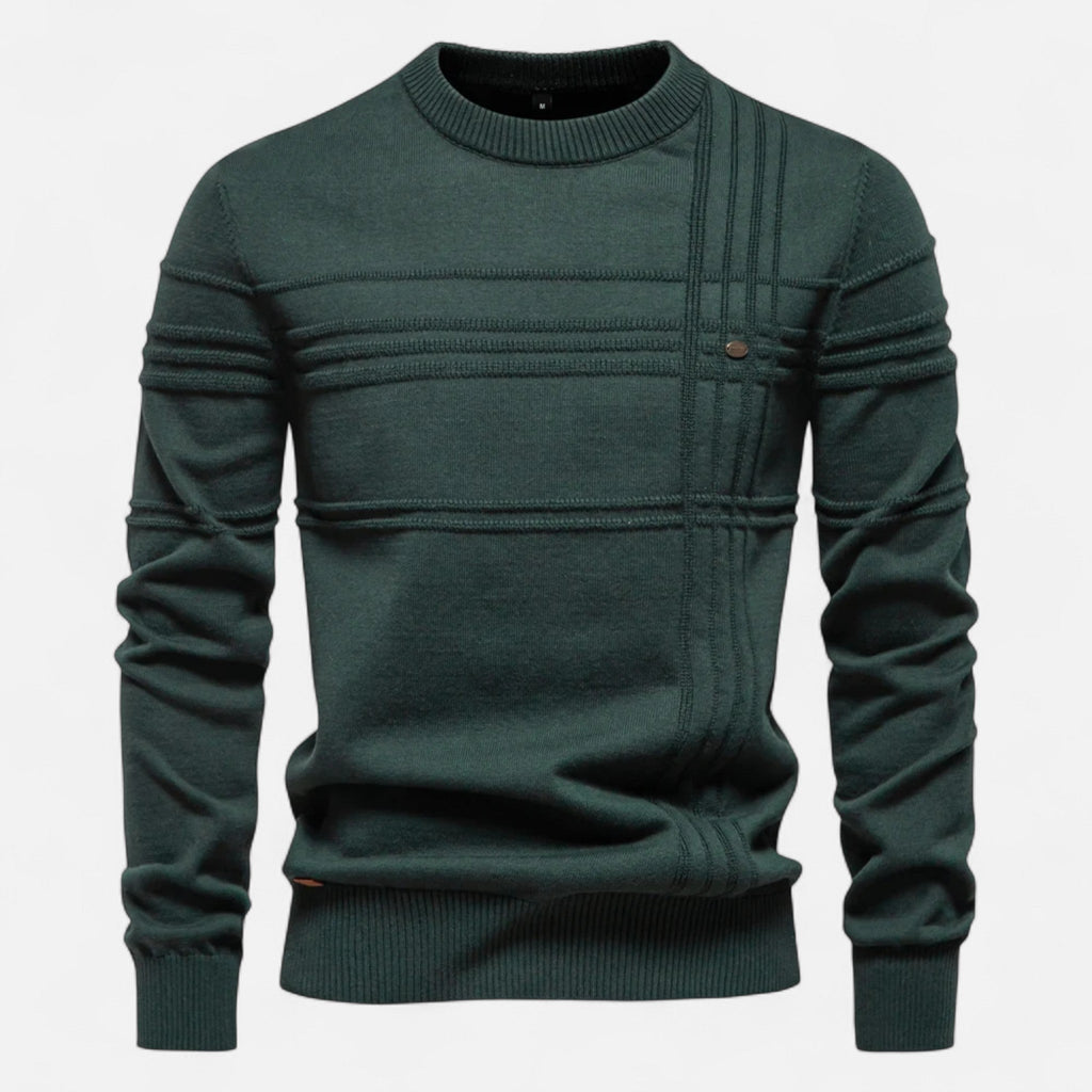 Maglione da uomo in cotone a righe classiche, girocollo e lavorazione fine