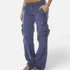 Pantaloni cargo da donna in cotone, a gamba larga e dritta
