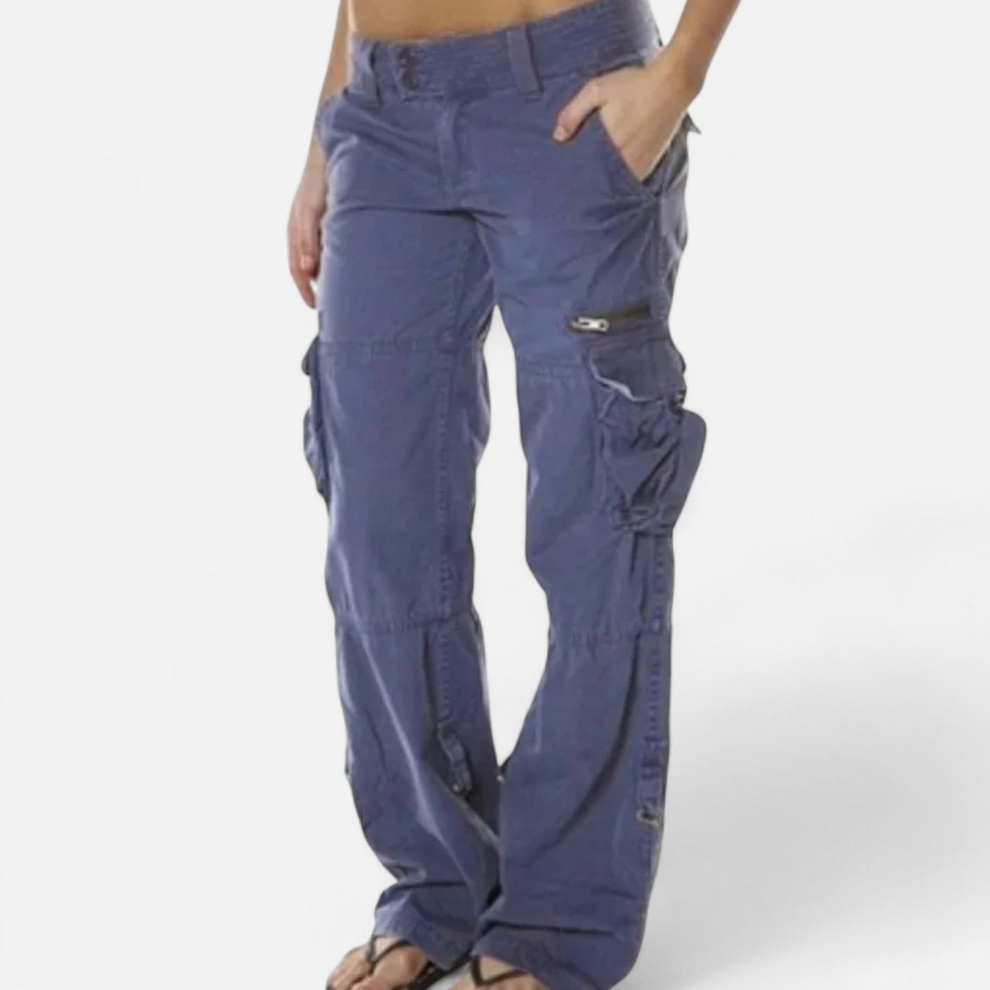 Pantalon cargo femme coton coupe large jambe droite