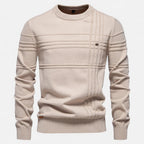 Maglione da uomo in cotone a righe classiche, girocollo e lavorazione fine