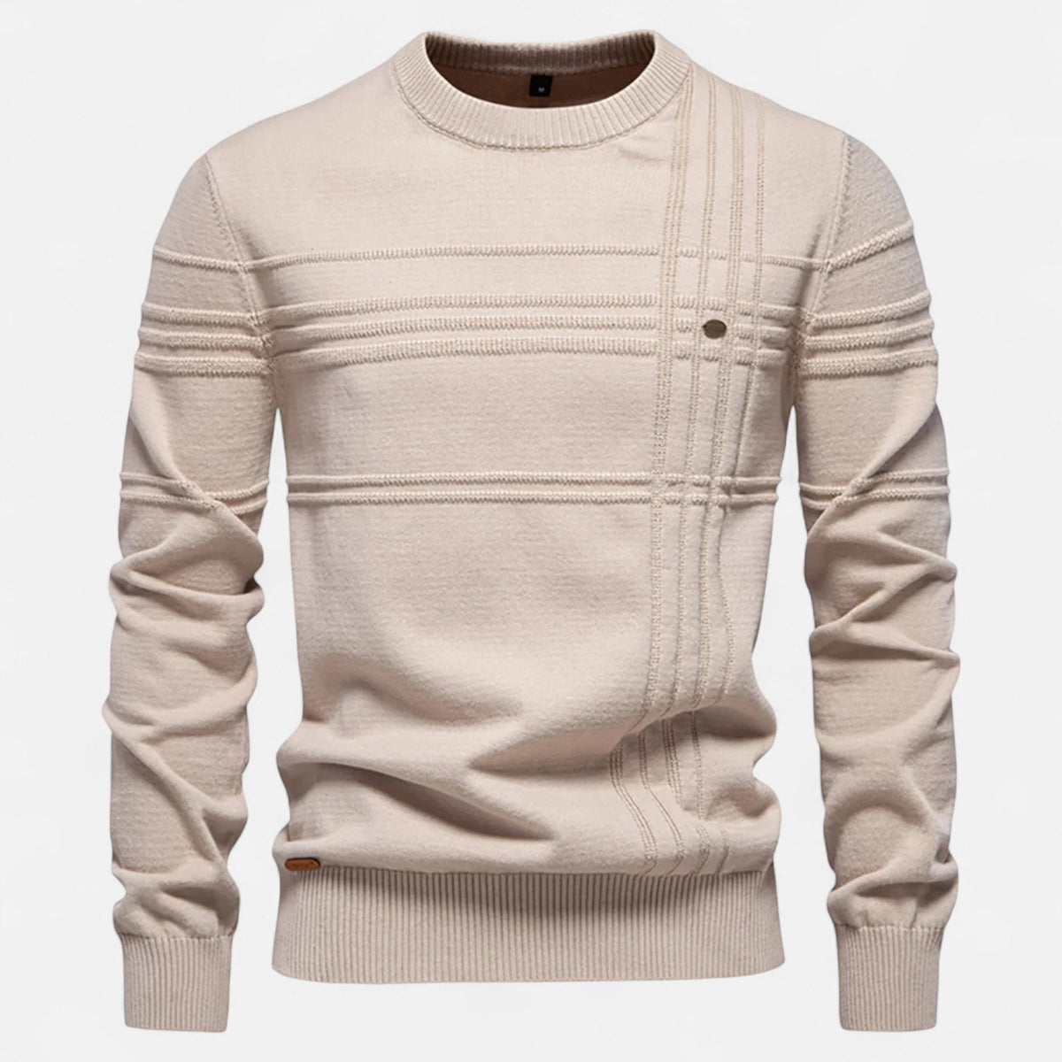 Pull homme coton rayures classiques col rond maille fine
