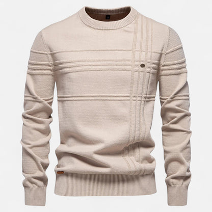 Pull homme coton rayures classiques col rond maille fine