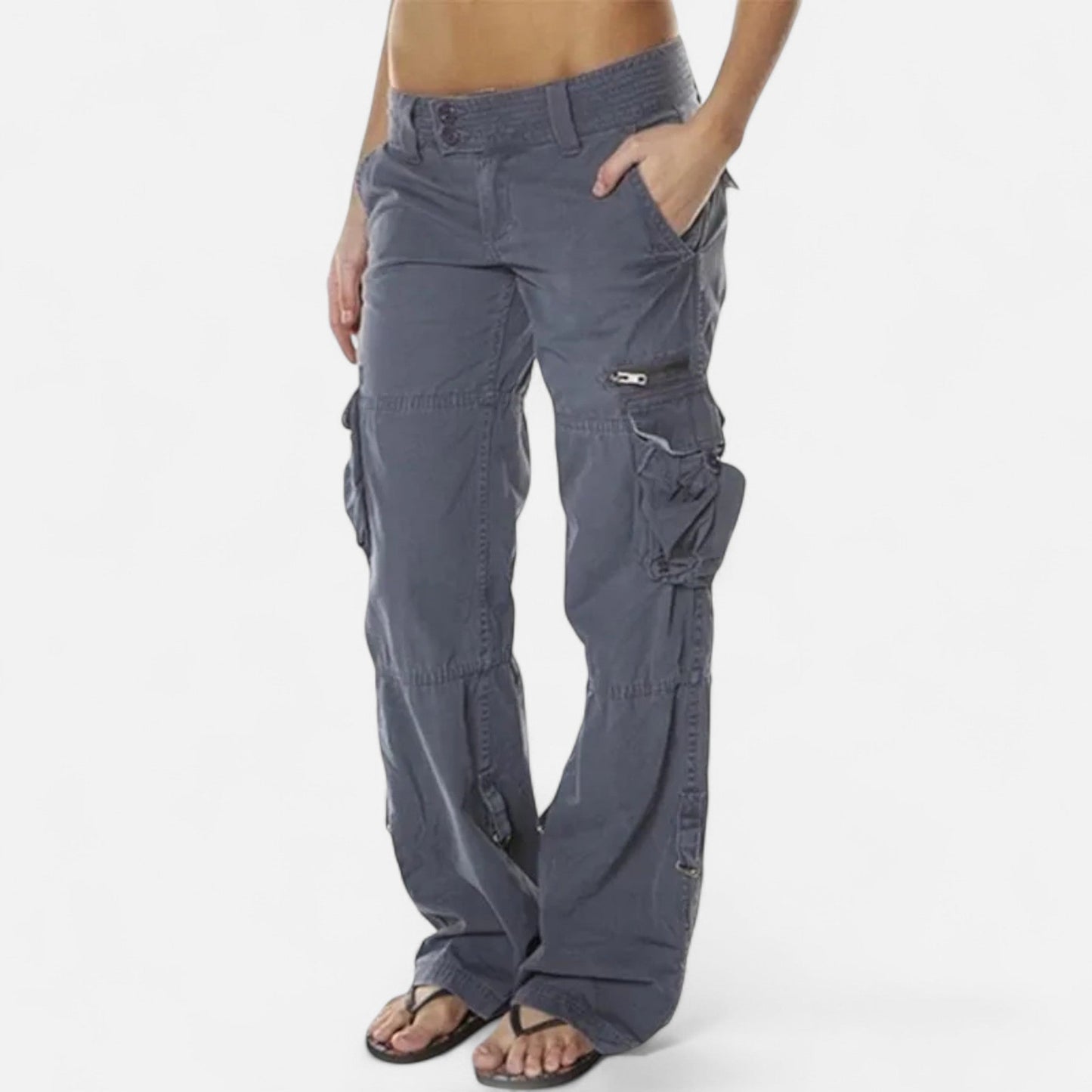 Pantalon cargo femme coton coupe large jambe droite