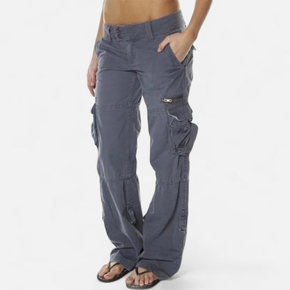Pantalon cargo femme coton coupe large jambe droite