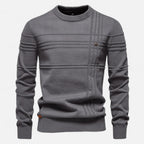 Maglione da uomo in cotone a righe classiche, girocollo e lavorazione fine
