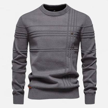 Pull homme coton rayures classiques col rond maille fine