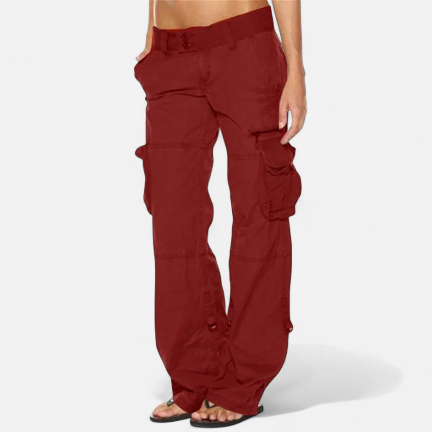 Pantalon cargo femme coton coupe large jambe droite