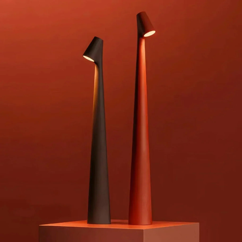 Rechargeable wireless table lamp with a slim base, available in several sizes