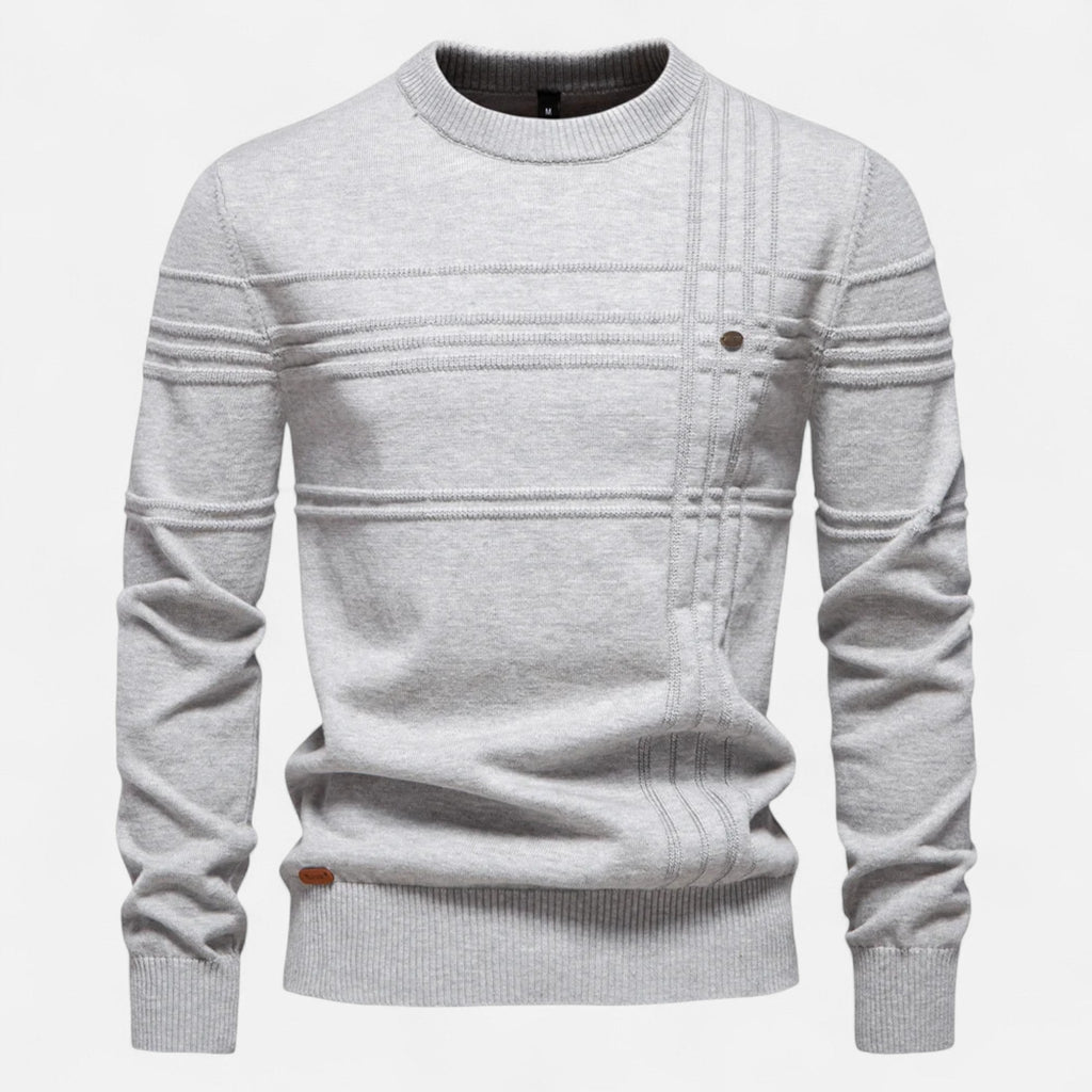 Maglione da uomo in cotone a righe classiche, girocollo e lavorazione fine