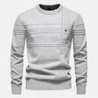 Maglione da uomo in cotone a righe classiche, girocollo e lavorazione fine