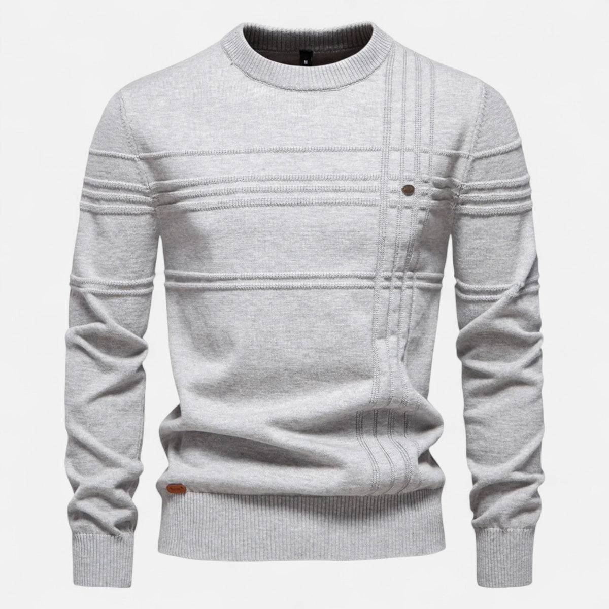 Pull homme coton rayures classiques col rond maille fine