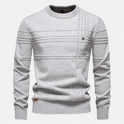 Pull homme coton rayures classiques col rond maille fine