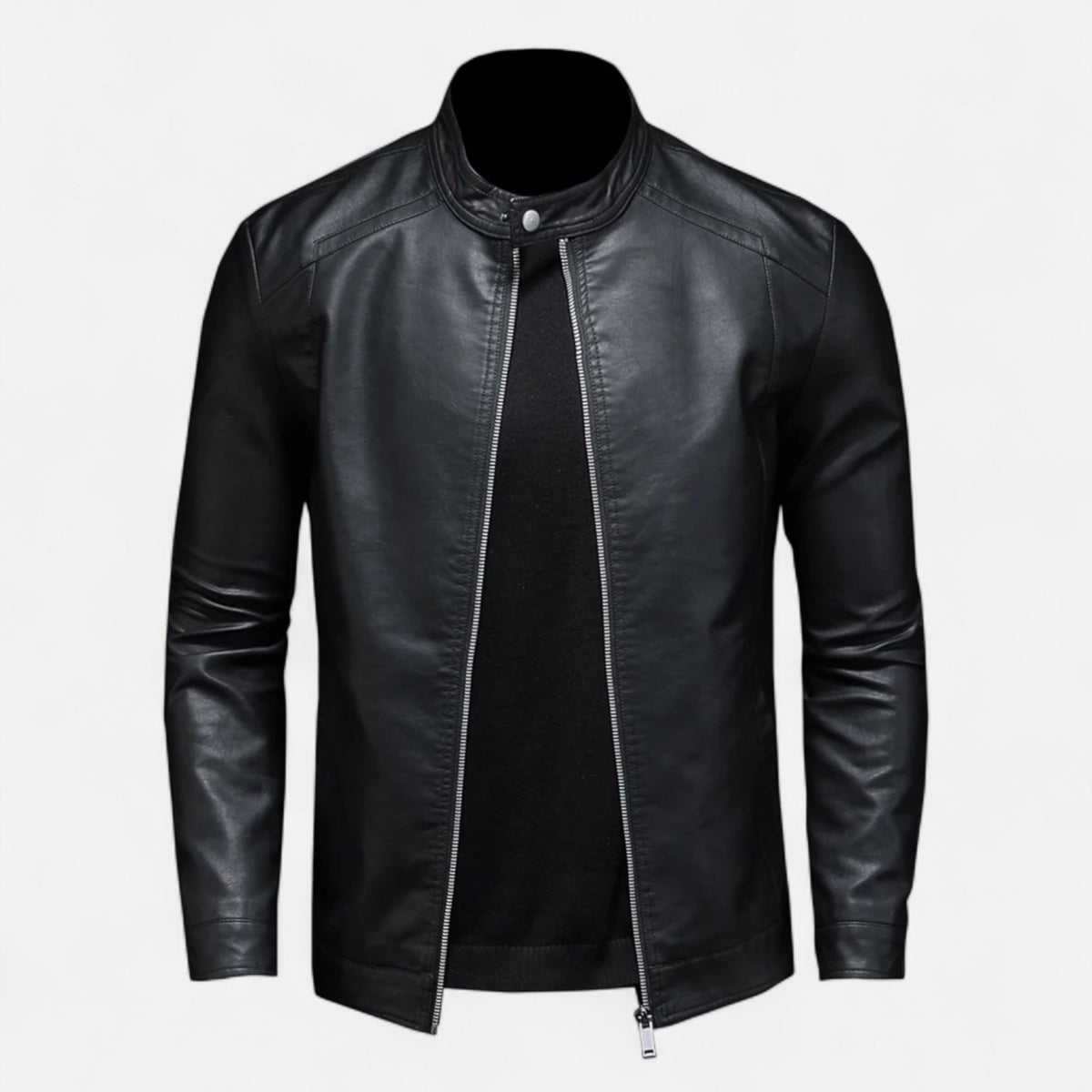 Blouson en Cuir Biker Col Montant Coupe Slim pour Homme