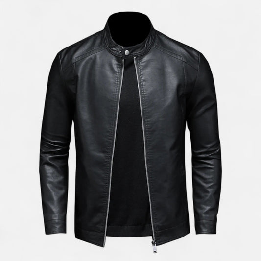 Blouson en Cuir Biker Col Montant Coupe Slim pour Homme