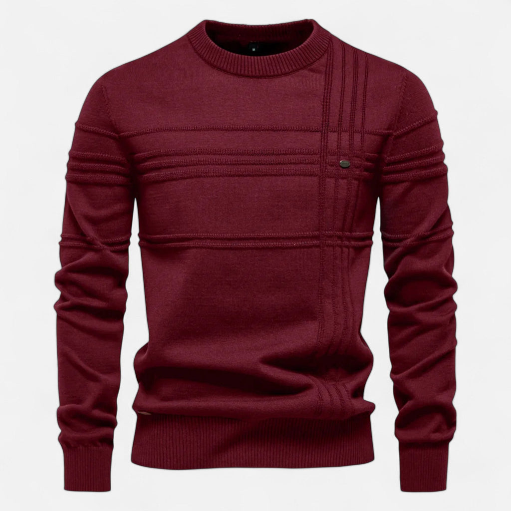 Maglione da uomo in cotone a righe classiche, girocollo e lavorazione fine