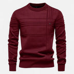 Maglione da uomo in cotone a righe classiche, girocollo e lavorazione fine