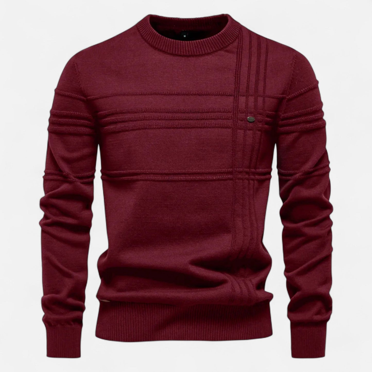 Pull homme coton rayures classiques col rond maille fine