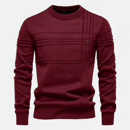 Pull homme coton rayures classiques col rond maille fine
