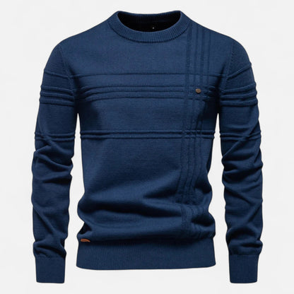 Pull homme coton rayures classiques col rond maille fine