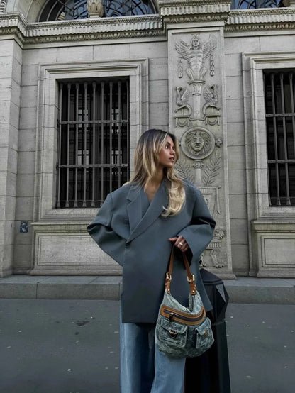 Blazer femme oversize revers classique coupe décontractée