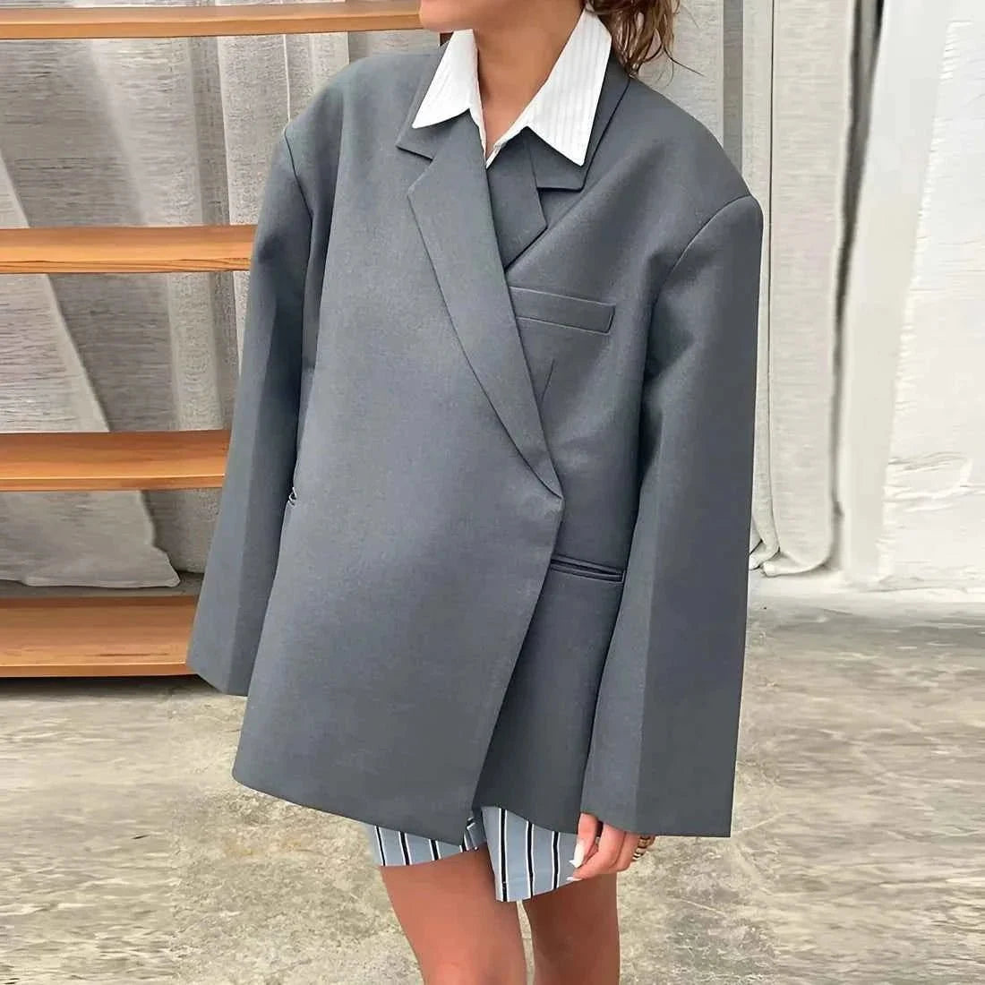 Blazer femme oversize revers classique coupe décontractée