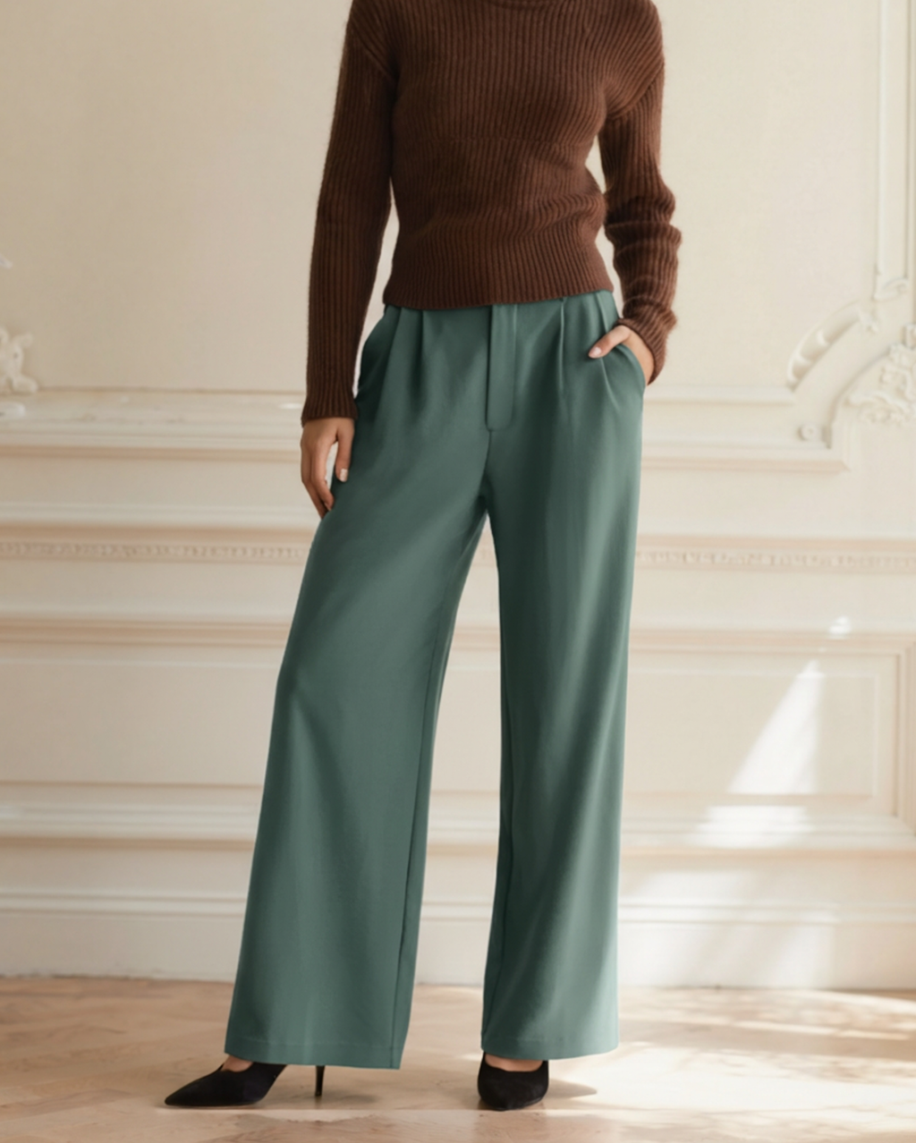 Women's Wide-Leg Trousers with Structured Waistband