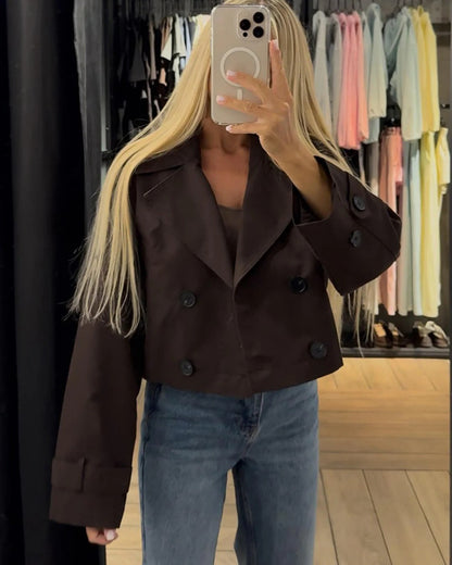 Trench court femme double boutonnage revers structuré mi-saison