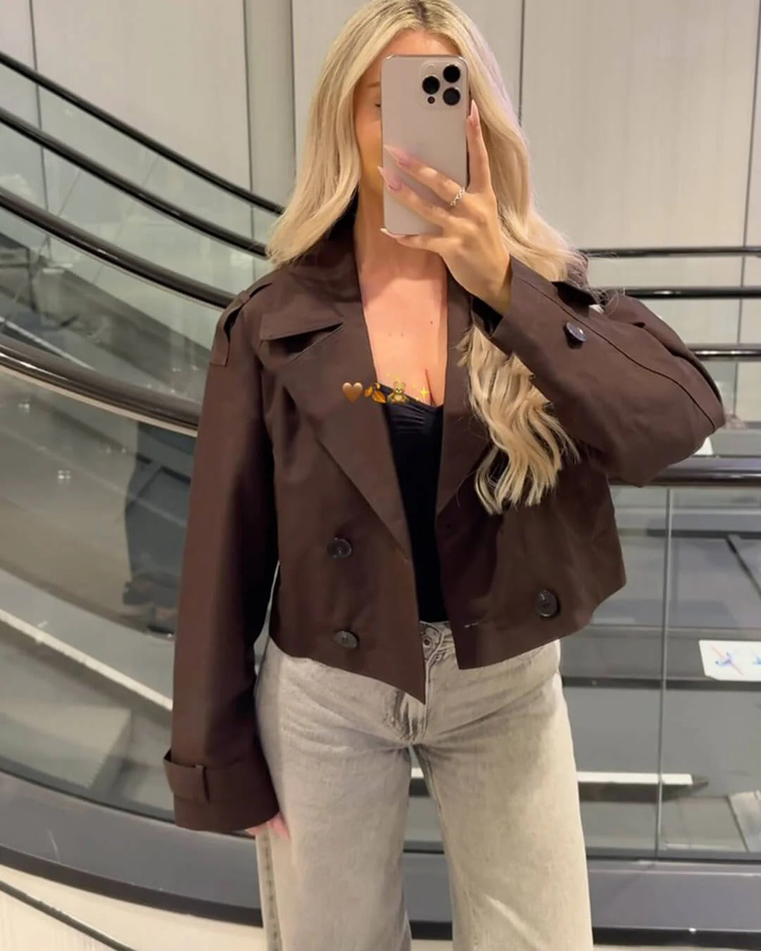 Trench court femme double boutonnage revers structuré mi-saison
