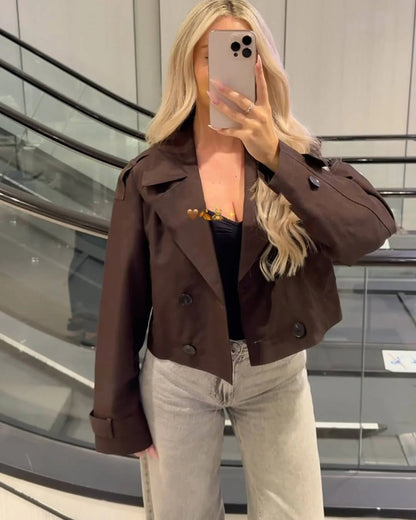 Trench court femme double boutonnage revers structuré mi-saison
