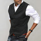 Men's herringbone vest with a V-neck and adjustable back