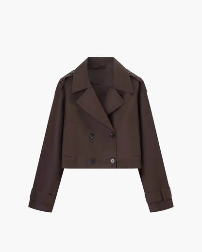 Trench court femme double boutonnage revers structuré mi-saison