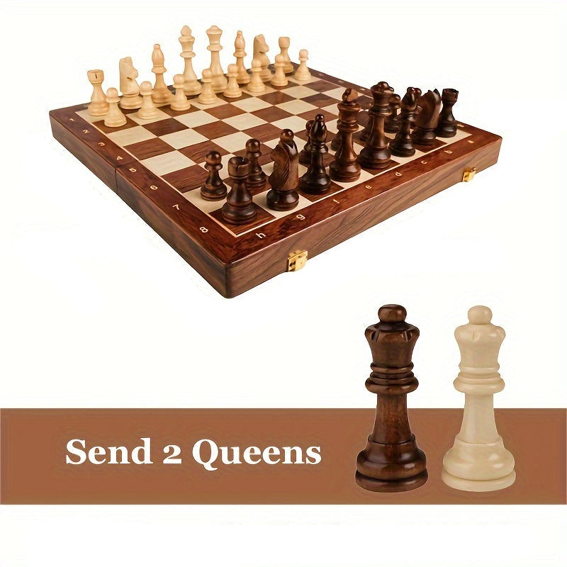 Jeu d'échecs de luxe en bois massif avec plateau pliable